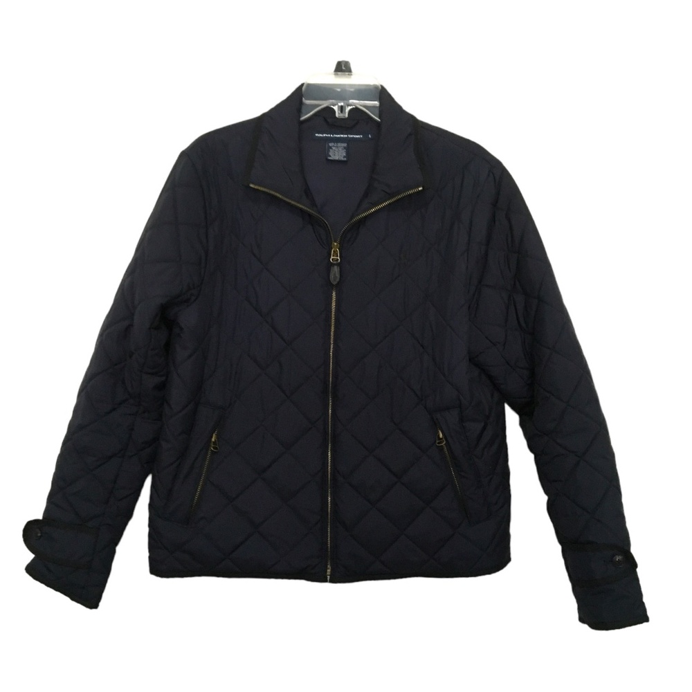 RALPH LAUREN SPORT Woman's Size Large Navy Blue Quilted JACKET COAT FULL ZIP